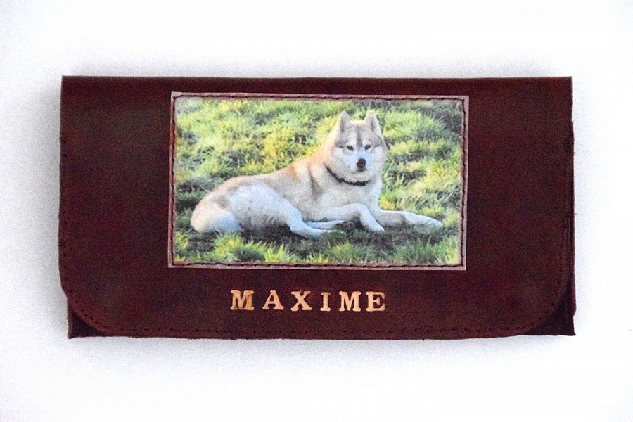 Portefeuille en cuir personnalisé avec photo de chien husky.